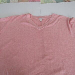 Garnet Hill Oversized V-Neck Sweater Top Women's M Boxy 100% Linen Peach Blush